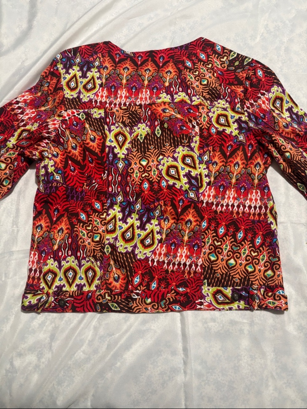 Bold Red Multi-Pattern Button-Down Blouse - Picture 8 of 10
